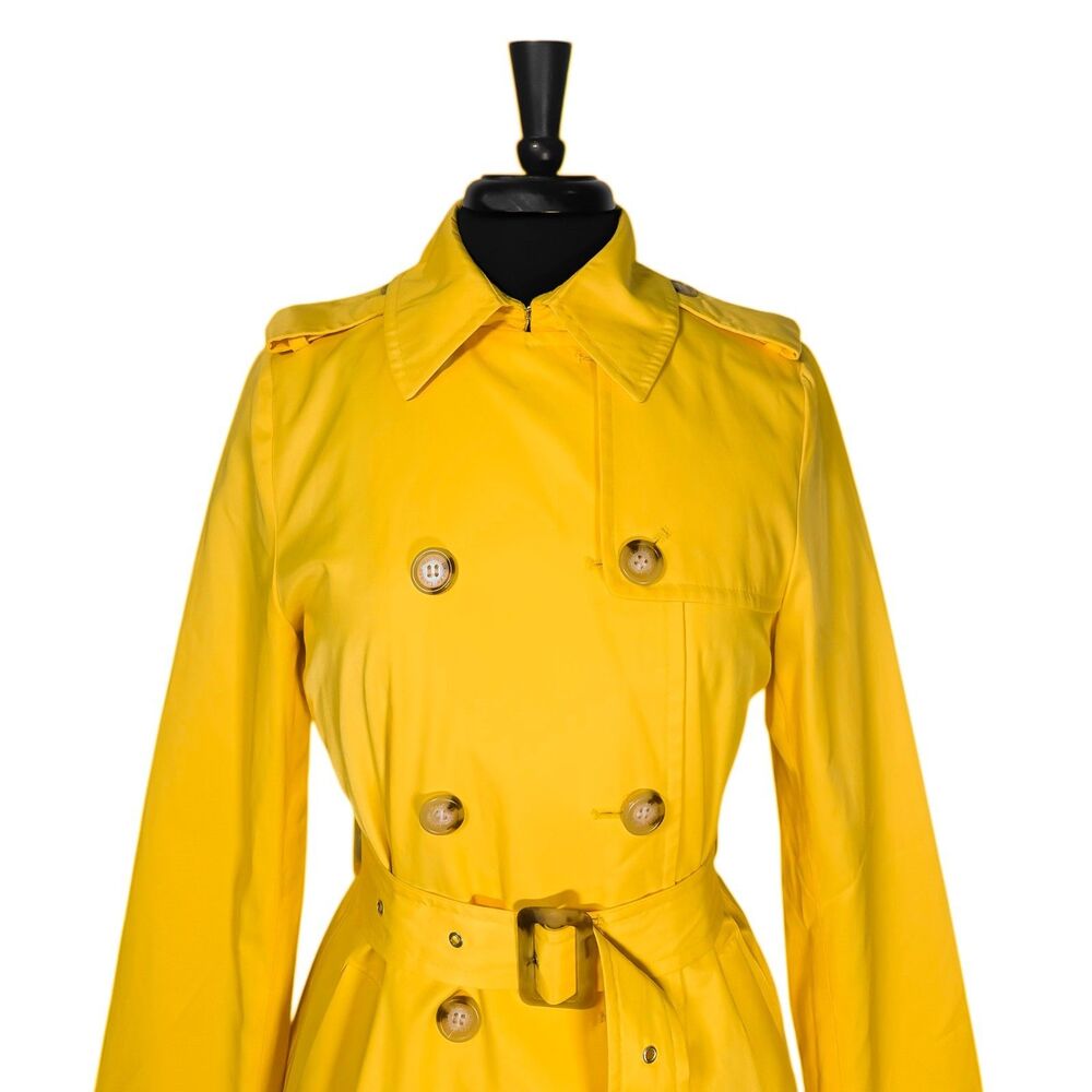 Ralph Lauren Womens Trench Coat Small Yellow Double Breasted Belted Cotton Blend - Picture 6 of 11